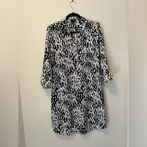 The Limited Ashton Dress Long Sleeves Black White Shirt Dress Minimalist Small.